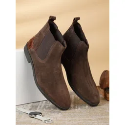 Men's Brown Suede Leather Mid-Top Chelsea Boots Boots For Men
