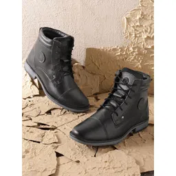 Red Chief Men Black Solid Leather Boots