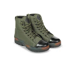 XHUGOY Men Mid Top Flatform Heel Leather Regular Boots