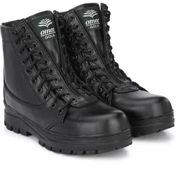 Men's Black Middle-Zip Light Weight Genuine Leather Military/TacticalCombat Boot Boots For Men