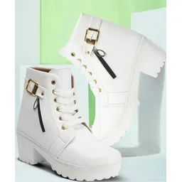 Women Block Heel Boots Synthetic Leather heels with Zip Boots For Women