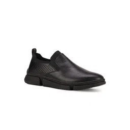 Hush Puppies Men Black Perforations Leather Slip-On Sneakers