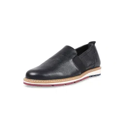 Hidesign Men Black Textured Leather Slip-On Sneakers