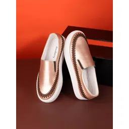 DressBerry Women Gold Toned Textured Lightweight Slip-On Sneakers