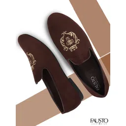 FAUSTO Men Brown Textured Slip-On Sneakers