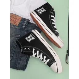 Harvard Men Black Printed High-Top Sneakers