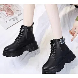 Black Patent Leather Casual Lace up Boote Shoes For Women and Girls Boots For Women