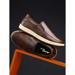 Azzaro Black Men Brown Textured Lightweight Slip-On Sneakers