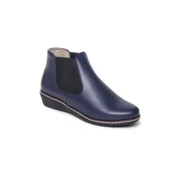 VALIOSAA Women Navy Blue Solid Heeled Boots