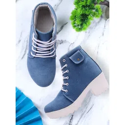 FASHIMO Women Blue Denim  Heel Boots