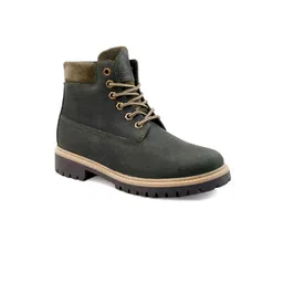 bacca bucci Men Textured Block-Heeled Leather Hiking Boots