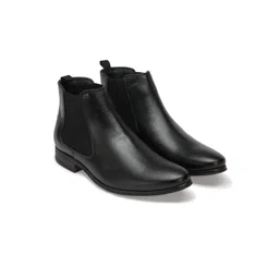 ID Men Black Solid Leather Regular Boots