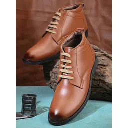 HERE&NOW Men Tan Lace-Up Biker Boots