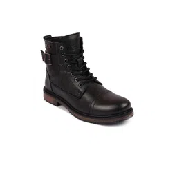 FAUSTO Men Textured Leather High-Top Lace-Up Boots