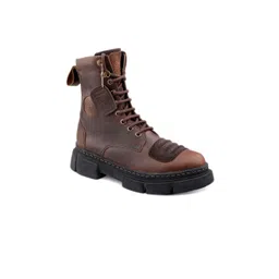 bacca bucci Men High Top Pull Up Leather Hiking Boots With Lug Sole