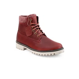 bacca bucci Men Mid Top Flatform-Heel Leather Hiking Boots