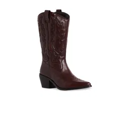 Peach Flores Women High Top Textured Block Heel Cowboy Boots