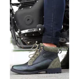 bacca bucci Men Textured Platform-Heeled Genuine Leather Hiking Boots