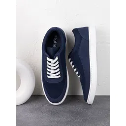 Styli Men Low Top Canvas Mesh Detail Lace Up Sneakers