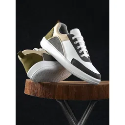 The Roadster Lifestyle Co. Men White & Olive Green Colourblocked Lightweight Sneakers