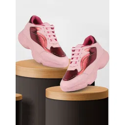 FAUSTO Women Pink & Copper Running Non-Marking Shoes