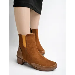 Shoetopia Women Block Heeled Mid-Top Chunky Boots