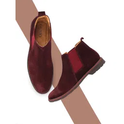 FAUSTO Men Round Toe Suede Chelsea Boots