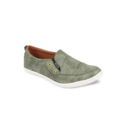 FAUSTO Men Olive Solid PU Slip-On Sneakers