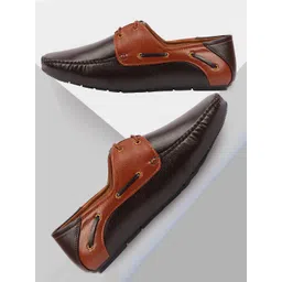 FAUSTO Men Brown Colourblocked PU Slip-On Sneakers