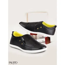 FAUSTO Men Black Slip-On Sneakers