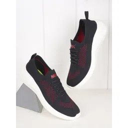 HRX by Hrithik Roshan Men Black & Red Textured Contrast Sole Slip On Sneakers