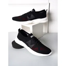 HRX by Hrithik Roshan Men Black & Red Textured Contrast Sole Slip On Sneakers