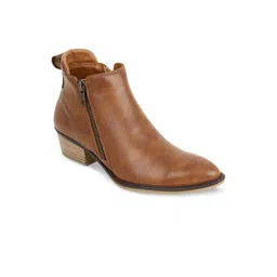 PEPITOES Women Pointed Toe Mid Top Leather Block Heel Regular Boots