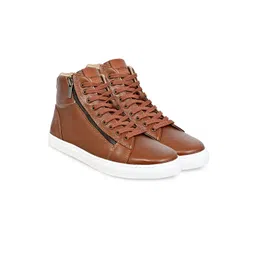 HX London Men Mid Top Lightweight Memory Foam Leather Contrast Sole Sneakers