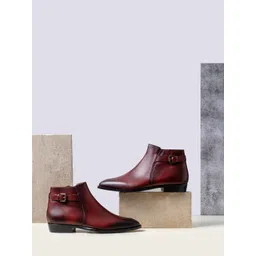 Saint G Men Red Textured Ankle-Length Leather Boots