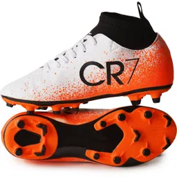 CR7 Ronaldo White Ankle Synthetic TPU Studs Football Shoes For Men