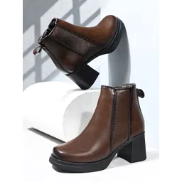 Women Brown Square toe & Block heel Chelsea Boots Boots For Women
