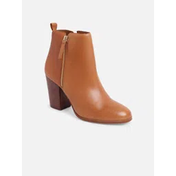 ALDO Women Beige Solid Leather Mid-Top Flat Boots