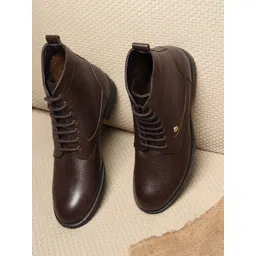 Carlton London Men Brown Solid Leather Regular Boots