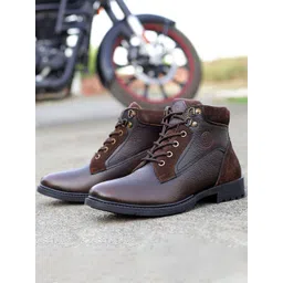 bacca bucci Men Brown Leather Biker Boots