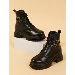 VALIOSAA Women Heeled Buckle Detail Mid-Top Regular Boots