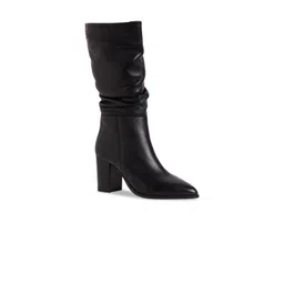 Peach Flores Women Block Heeled High-Top Leather Slouchy Boots