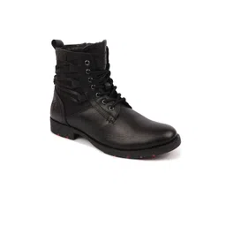 FAUSTO Men Black Solid Leather Hiking Boots