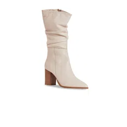 Peach Flores Women Vivinne  High-Top Pointed Toe Block Heeled Leather Slouchy Boots