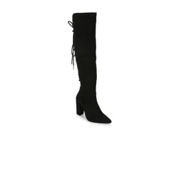 Truffle Collection Black Suede Block Heeled Boots with Tassels