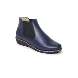 VALIOSAA Women Navy Blue Solid Heeled Boots