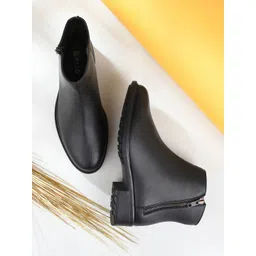 El Paso Women Black Solid Leather Casual Boots