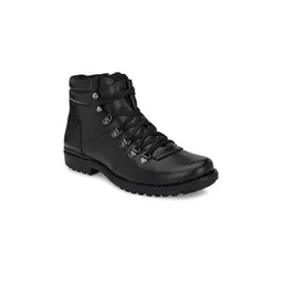 Delize Men Black Solid Leather Ankle Boots