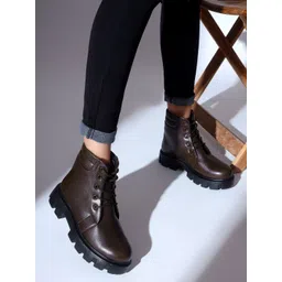 The Roadster Lifestyle Co. Women Brown Textured Heeled Mid-Top Regular Boots