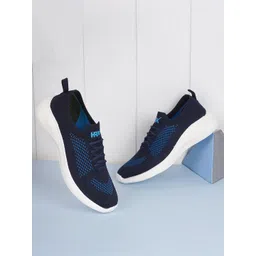 HRX by Hrithik Roshan Men Navy Blue & White Textured Contrast Sole Slip On Sneakers